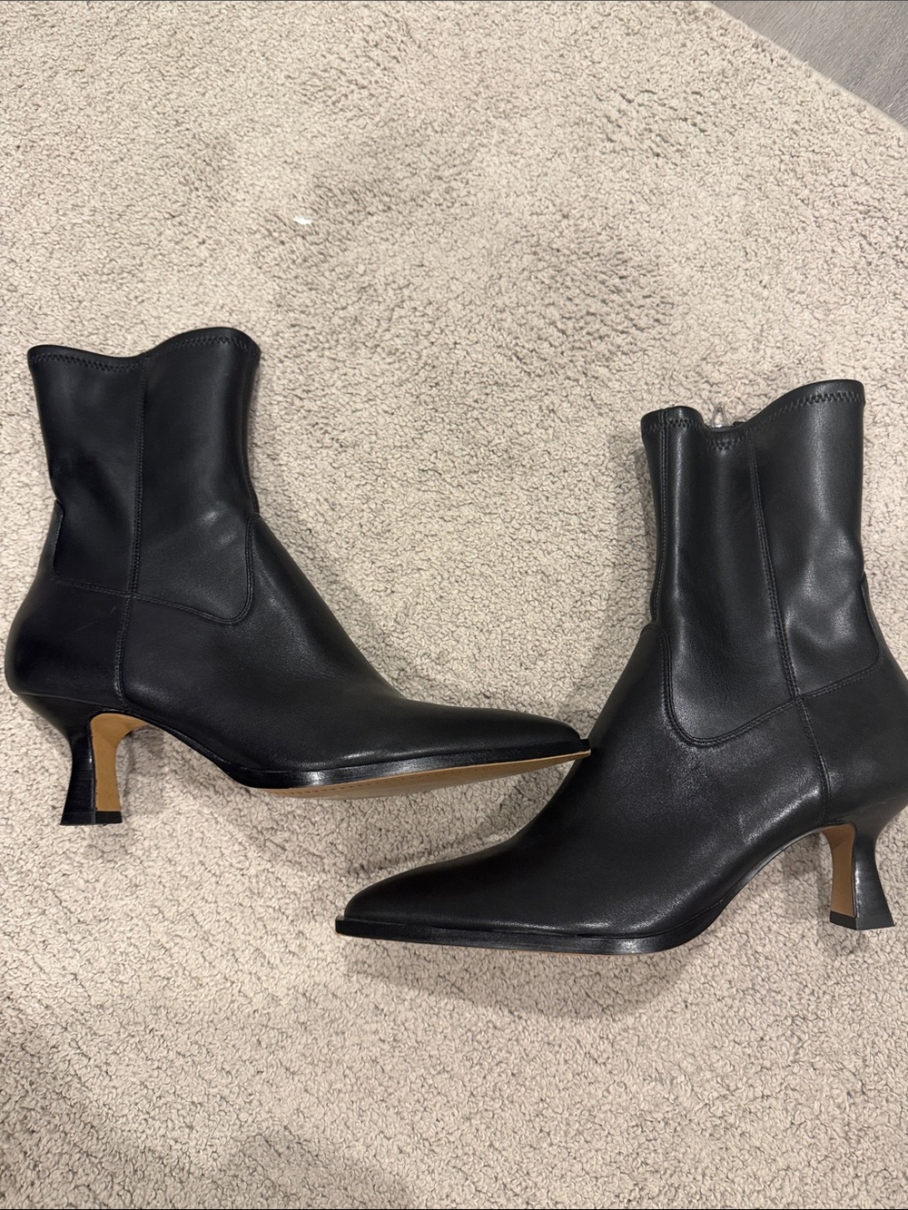 Dolce Vita Black Leather Pointed Ankle Boots with Curved Heel